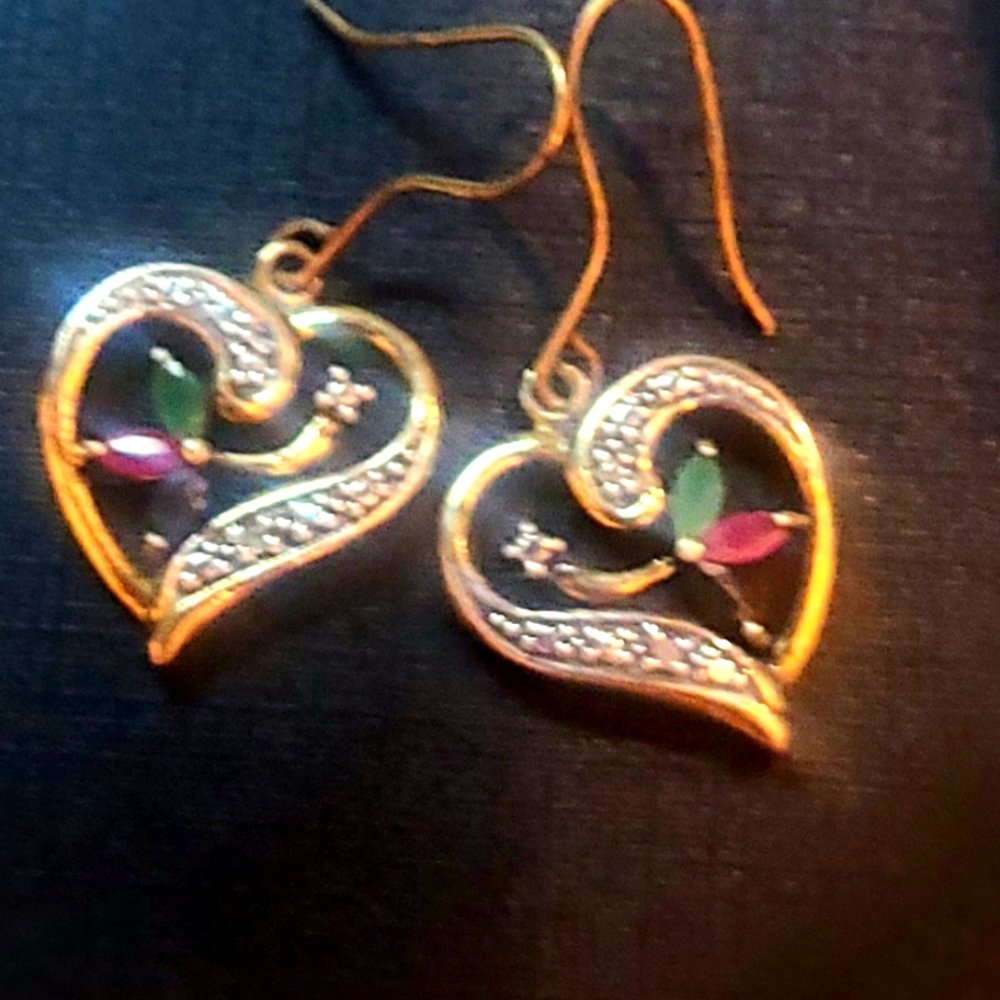 Natural Ruby,Emerald,& Saphire accented by White Diamonds Earrings
